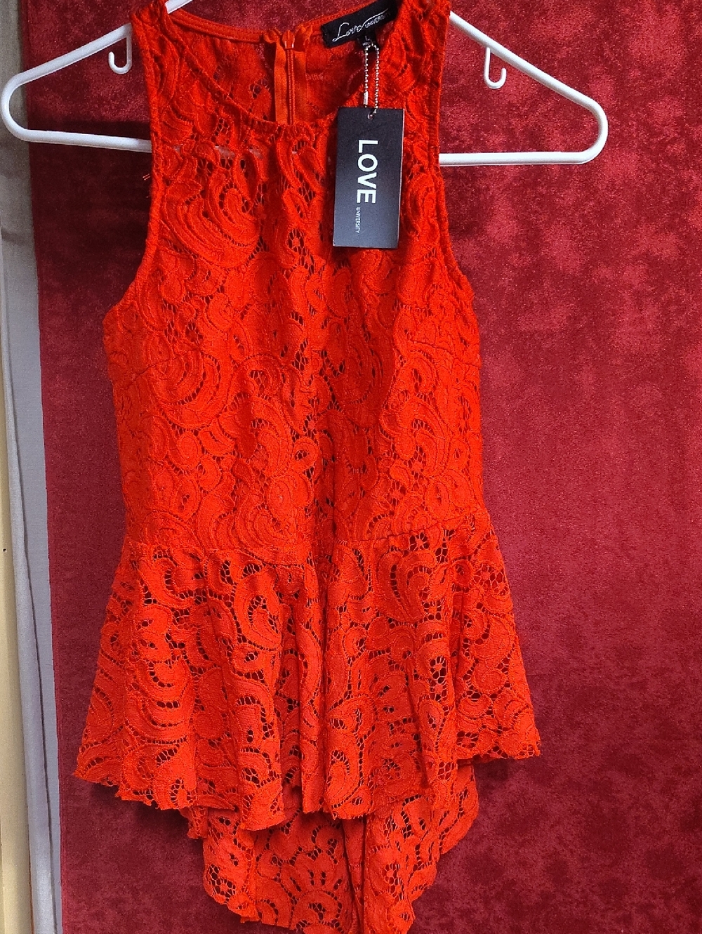 Love Bright Orange Lace Peplum Tank